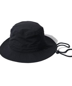 Unisex plain bucket hats foldable big brim attachable chin strap hat